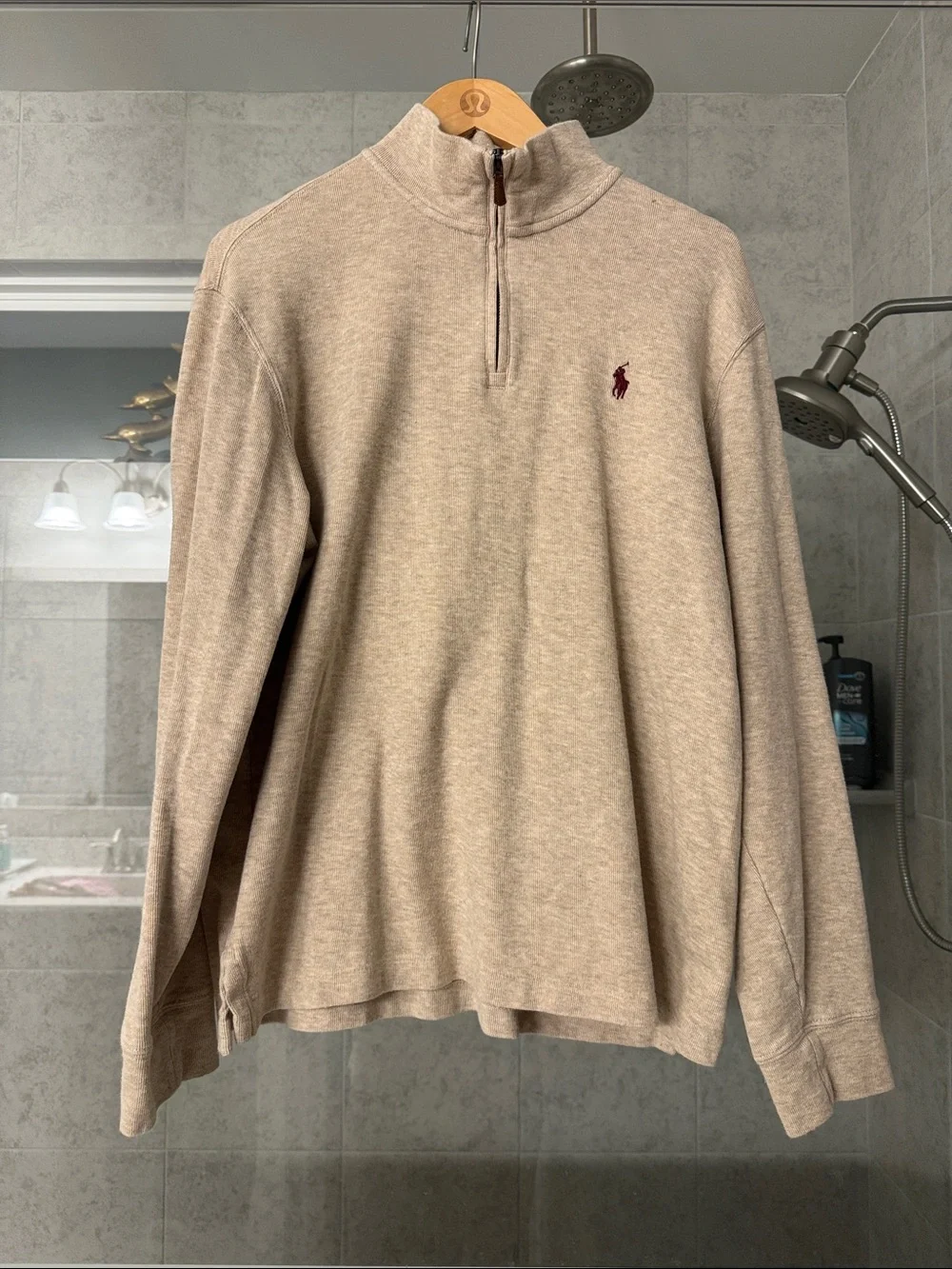 Polo by Ralph Lauren Beige Half-Zip Sweater with Burgundy Logo